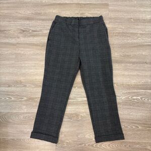 Ann Taylor The Petite Stretchy Ankle Crop Straight Pants houndstooth Gray L/XL